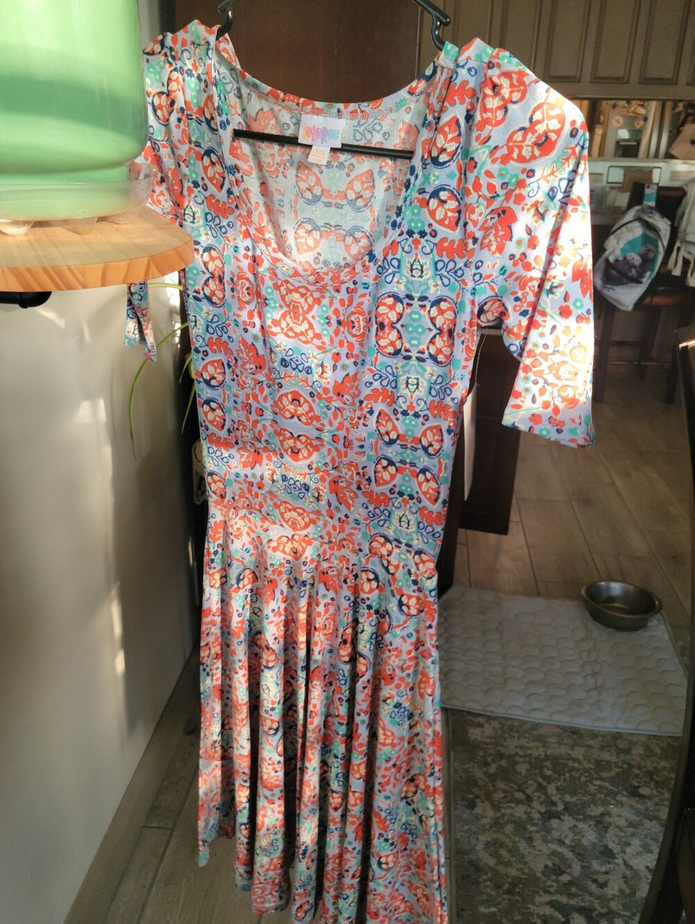 Lularoe Floral Multicolor Midi Dress with Scoop Neck